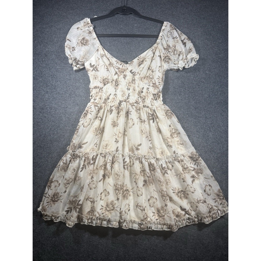 Streetwear Society Floral Puff Sleeve Ruched Mini Dress Medium